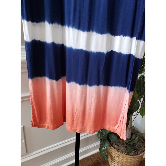 a.n.a Maxi Skirt Womens Large White Blue Striped Stretch Side Slit Drawstring - Picture 11 of 12